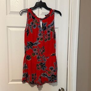 LOFT Red and Black Floral Romper